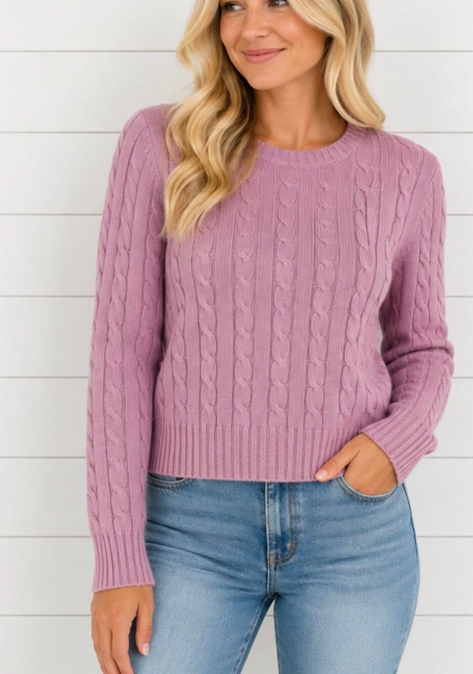 Mark Fore & Strike purple 100% cashmere cableknit sweater M